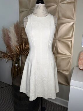 Theory Ivory Textured Sleeveless Mini Dress